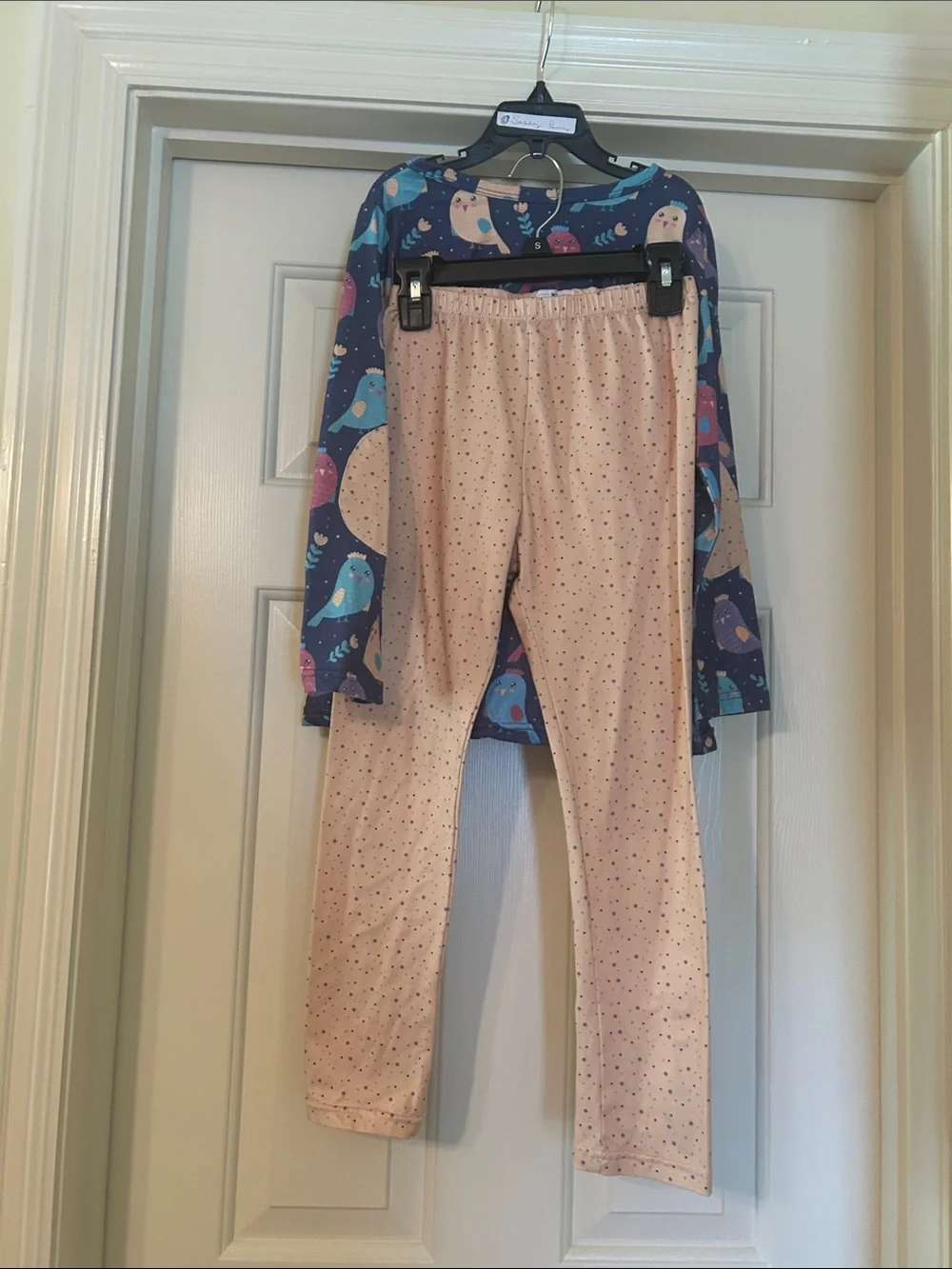 Girls' Navy Bird Print Matching Set with Cream Leggings